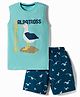 Doreme Knitted Sleeveless Birds Printed Tank T-Shirt & Shorts Set - Light Blue