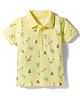 Doreme Cotton Knit Half Sleeves Polo T-Shirt with Beach Theme Print - Lemon Yellow