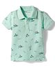 Doreme Cotton Knit Half Sleeves Polo T-Shirt with Beach Theme Print - Sea Green