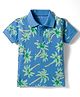 Doreme Cotton Knit Half Sleeves Polo T-Shirt with Tropical Theme Print - Blue