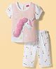 Babyhug Cotton Knit Half Sleeves T-Shirt & Capri Night Suit with Unicorn Print & Applique- Pink