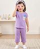 Babyhug Cotton Knit Half Sleeves Polka Dots Printed & Cupcake Embroidered T-Shirt & Capri Night Suit - Lavender