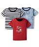 Kidi Wav Pack Of 3 Half Sleeves Striped & Animal Faces Printed Tees - Multi Colour