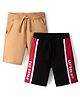 Honeyhap Premium 100% Cotton Knit Knee Length Text Printed Bermudas With Bio Finish & Tape Detailing Pack of 2 - Black Beauty & Toast