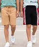 Honeyhap Premium 100% Cotton Knit Knee Length Text Printed Bermudas With Bio Finish & Tape Detailing Pack of 2 - Black Beauty & Toast