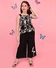 Cutecumber Net Woven Sleeveless Floral Embroidered Top & Pant Set - Black