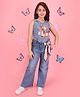 Cutecumber Denim Woven Sleeveless Floral Printed Top & Pant Set - Blue
