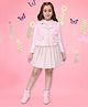 Cutecumber Tweed Flannel Woven Solid Top & Skirt With Full Sleeves Checked Jacket - Light Pink