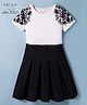 Arias Woven Half Sleeves Frock With Floral Embroidery - Black & White