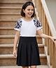 Arias Woven Half Sleeves Frock With Floral Embroidery - Black & White