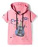 Noddy Half Sleeves Guitar Printed Hooded Tee - Peach