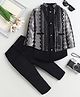 Fourfolds Woven Solid Sherwani & Pants With Full Sleeves Geometric Embroidered Sequins Embellished Jacket - Black