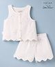 Arias Cotton Woven Sleeveless Top & Shorts Set with 3D Embroidery & Lace Detailing - White