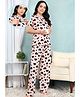 Moms Ever Knitted Knit Half Sleeves Hearts Printed Top & Pant Nightsuit With Overlap Nursing Access - Peach