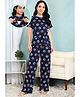 Moms Ever Knitted Knit Half  Sleeves Geometric Printed Coordinating Maternity Tee & Pant Night Suit With Overlap Nursing Access - Navy Blue