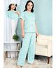 Moms Ever Knitted Knit Half  Sleeves Floral Printed Coordinating Maternity Tee & Pant Night Suit With Overlap Nursing Access - Light Blue