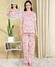 Moms Ever Knitted Knit Half Sleeves Popcorn Printed Coordinating Maternity Tee & Pant Night Suit With Overlap Nursing Access - Pink