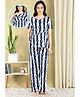 Moms Ever Knitted Knit Half Sleeves Floral Printed & Striped Top & Pant Nightsuit With Overlap Nursing Access - Blue