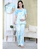 Moms Ever Knitted Knit Half Sleeves Tie Dye Top & Pant Nightsuit With Overlap Nursing Access - Blue