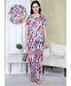 Moms Ever Knitted Knit Half Sleeves Abstract Printed Top & Pant Nightsuit With Overlap Nursing Access - Red