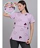 Moms Ever Knitted Half Sleeves Hearts Printed Maternity Tee With Overlap Nursing Access -  Lilac