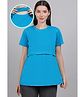 Moms Ever Knitted Half Sleeves Solid Printed Maternity Tee With Overlap Nursing Access - Blue