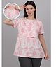 Moms Ever Knitted Half Sleeves Abstract Printed Maternity Tee With Overlap Nursing Access - White & Pink