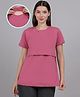 Moms Ever Knitted Half Sleeves Solid Maternity Tee With Overlap Nursing Access - Pink