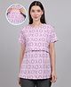Moms Ever Knitted Half Sleeves Abstract Printed Maternity Tee With Overlap Nursing Access -  Purple