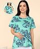 Moms Ever Knitted Half Sleeves Leaves Printed Maternity Tee With Overlap Nursing Access -  Teal