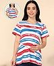 Moms Ever Knitted Half Sleeves Abstract Printed Maternity Tee With Overlap Nursing Access - White