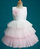 Blabber Sleeveless Pearl & Stone Embellished Floral Applique & Frill Detailed Knee Length Layered Dress - Pink