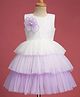 Blabber Sleeveless Pearl & Stone Embellished Floral Applique & Frill Detailed Knee Length Layered Dress - Lavender