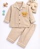 TIPPY TOP Pure Cotton Woven Full Sleeves Teddy Patch Detailed & Checked Coordinating Shirt & Pajama Night Suit - Beige