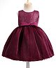Babyhug Mesh Woven Sleeveless Sequinned Party Wear Frock With Bow Applique - Wine