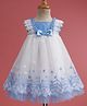 Babyhug Woven Sleeveless Mesh Party Dress with with Bow Applique Lace Detailing & Embroidery - Blue