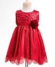 Babyhug Tussor Woven Sleeveless Glass Nylon Party Dress with Sequin Detailing & Floral Applique - Red