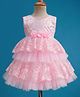 Babyhug Mesh Woven Sleeveless Fit & Flare Layered Party Dress with Floral Applique & Sequin Detailing - Pink