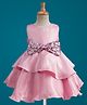 Babyhug Tussar Woven Sleeveless Party Dress With Heavy Sequins Bow Detailing - Pink
