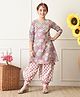 INDI-LOOM COUTURE Cotton Woven Three Fourth Sleeves Gota Lace Embellished Floral Printed Kurti Patiala Set - Yellow