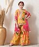 INDI-LOOM COUTURE Woven Sleeveless Floral Printed Kurti Sharara Set With Dupatta - Baby Pink