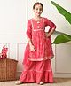 INDI-LOOM COUTURE Cotton Woven Three Foruth Sleeves Floral Bandhni Printed Kurti Sharara Set With Dupatta - Red