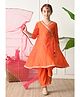INDI-LOOM COUTURE Woven Three Fourth Sleeves Gota Lace Sequins & Threadwork Detailed Kurti & Salwar Set - Orange