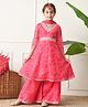 INDI-LOOM COUTURE Woven Three Fourth Sleeves Bandhani Printed Lace Embellished Kurti & Palazzo With Dupatta Set - Pink