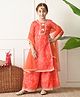 INDI-LOOM COUTURE Woven Three Fourth Sleeves Floral Designed Bandhani Printed Tassels Detailed Kurti & Palazzo Set With Dupatta - Peach