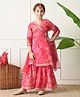 INDI-LOOM COUTURE Woven Three Fourth Sleeves Floral Printed Lace Embellished Kurti & Sharara Set With Dupatta - Pink