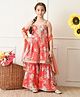 INDI-LOOM COUTURE Woven Sleeveless Floral Printed Lace Embellished Kurti & Sharara Set With Dupatta - Red
