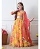 INDI-LOOM COUTURE Woven Three Fourth Sleeves Floral Printed Lehenga & Choli With Dupatta Set - Yellow