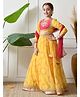 INDI-LOOM COUTURE Woven Three Fourth Sleeves Bandhani Printed Floral Embroidered Lehenga Choli With Dupatta Set - Yellow