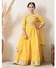 INDI-LOOM COUTURE Woven Three Fourth Sleeves Floral Embroidered Beads Embellished Lehenga Choli Set With Dupatta - Yellow